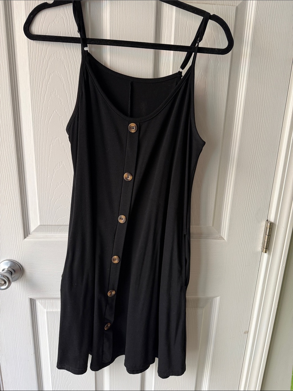 Sleeveless Black Button-Front Mini Dress